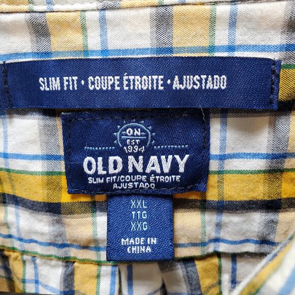Old Navy Shirt Mens XXL Slim Fit Button Down Collar Poppy Roll Yellow Plaid Top - Picture 11 of 14